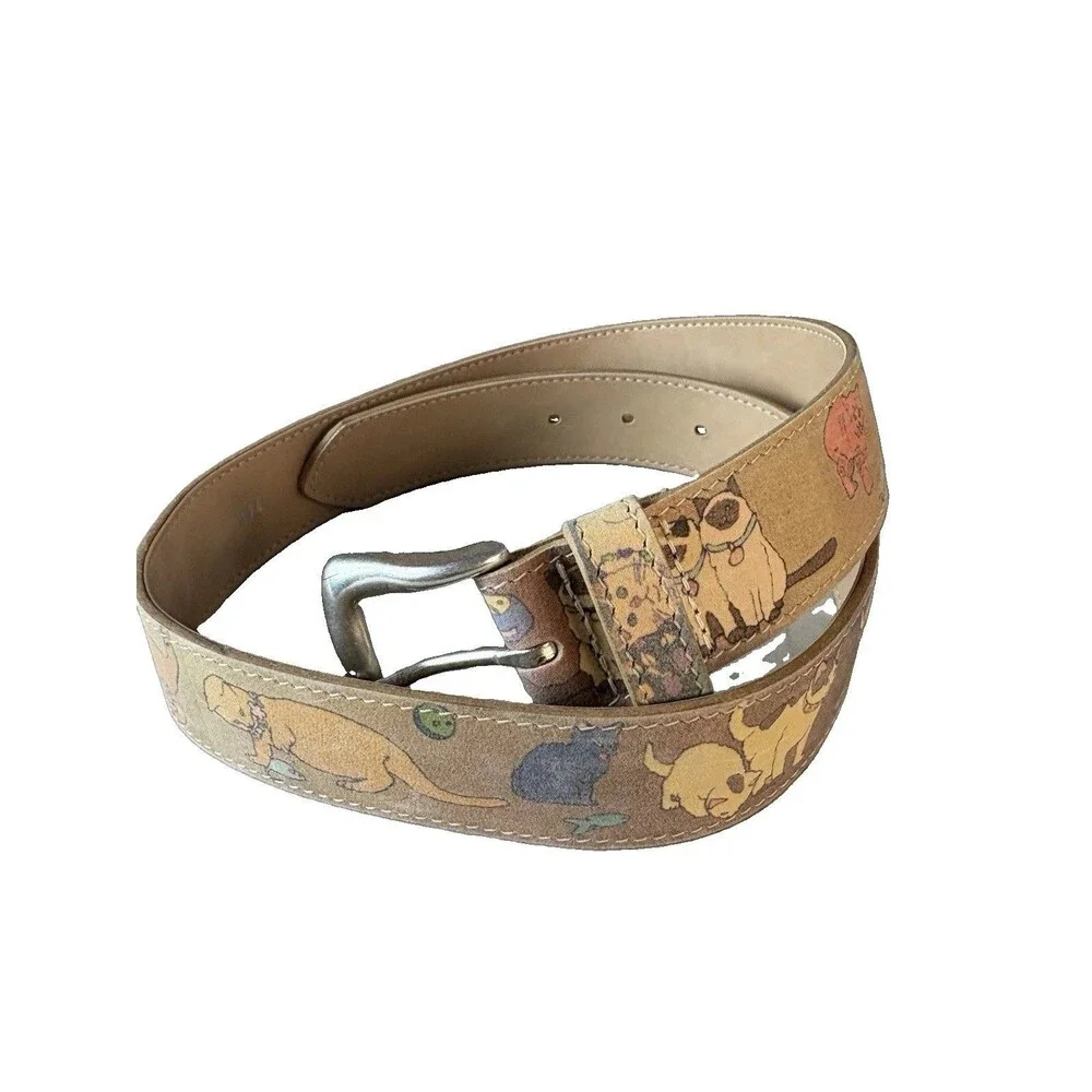 Cats Print Belt Women’s Sz M Faux Leather Made In USA Crazy Cat Lady VTG RARE